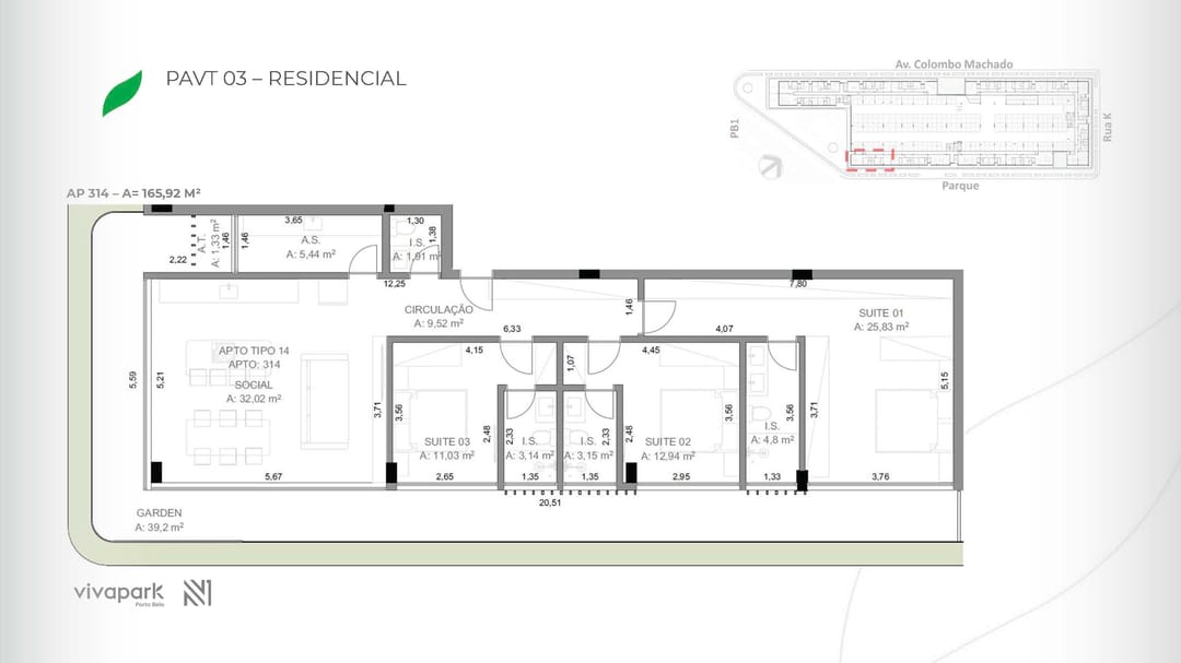 Embasamento · Apto 314 · planta técnica · Vision · Vivapark Porto Belo