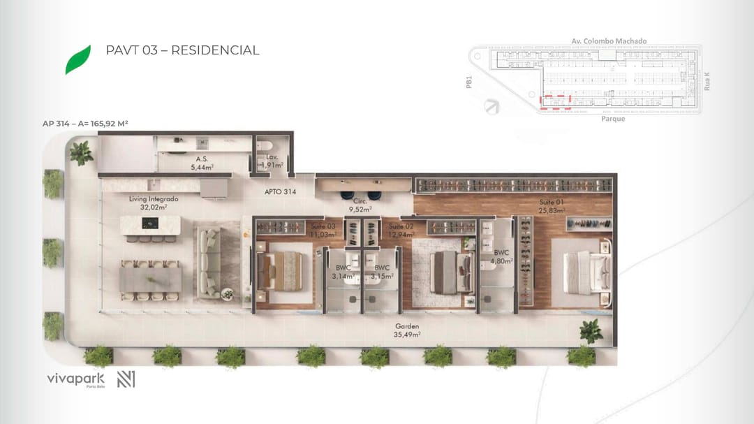 Embasamento · Apto 314 · planta humanizada · Vision · Vivapark Porto Belo