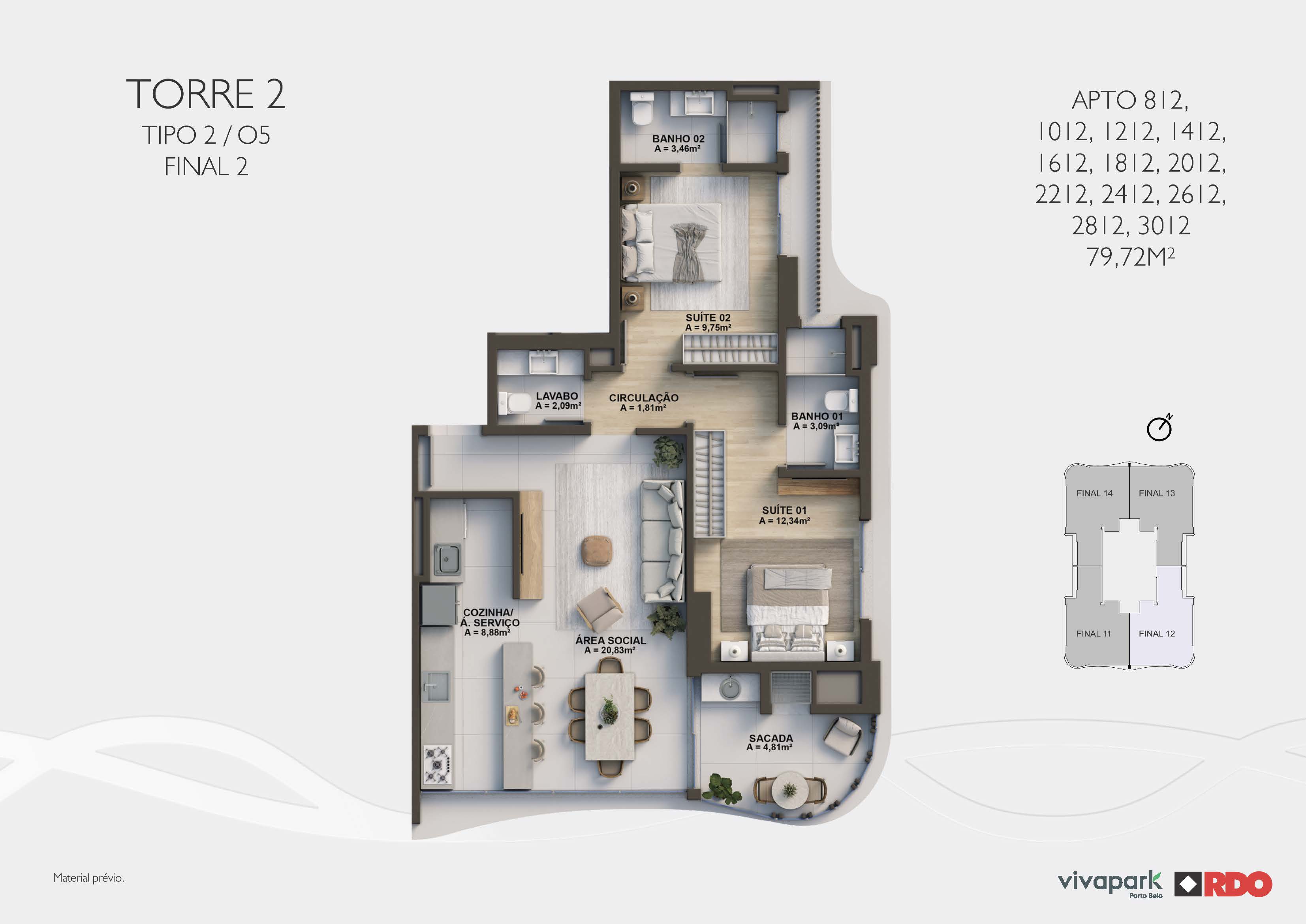 Tower 2 · Type 2 O5 · end 2 (even floors) · Valence · Vivapark Porto Belo