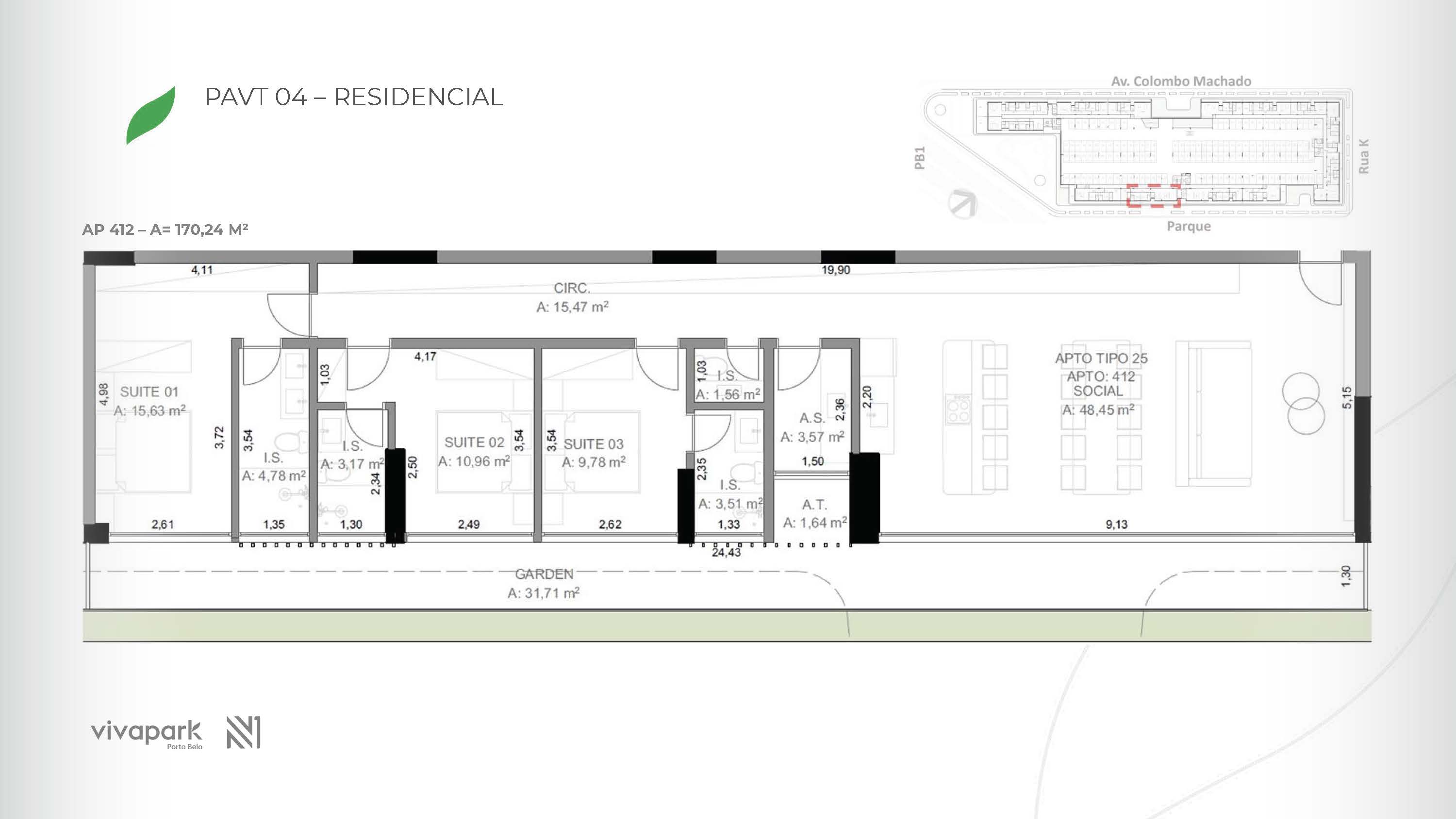 Base · Apt 412 · technical floor plan · Vision · Vivapark Porto Belo