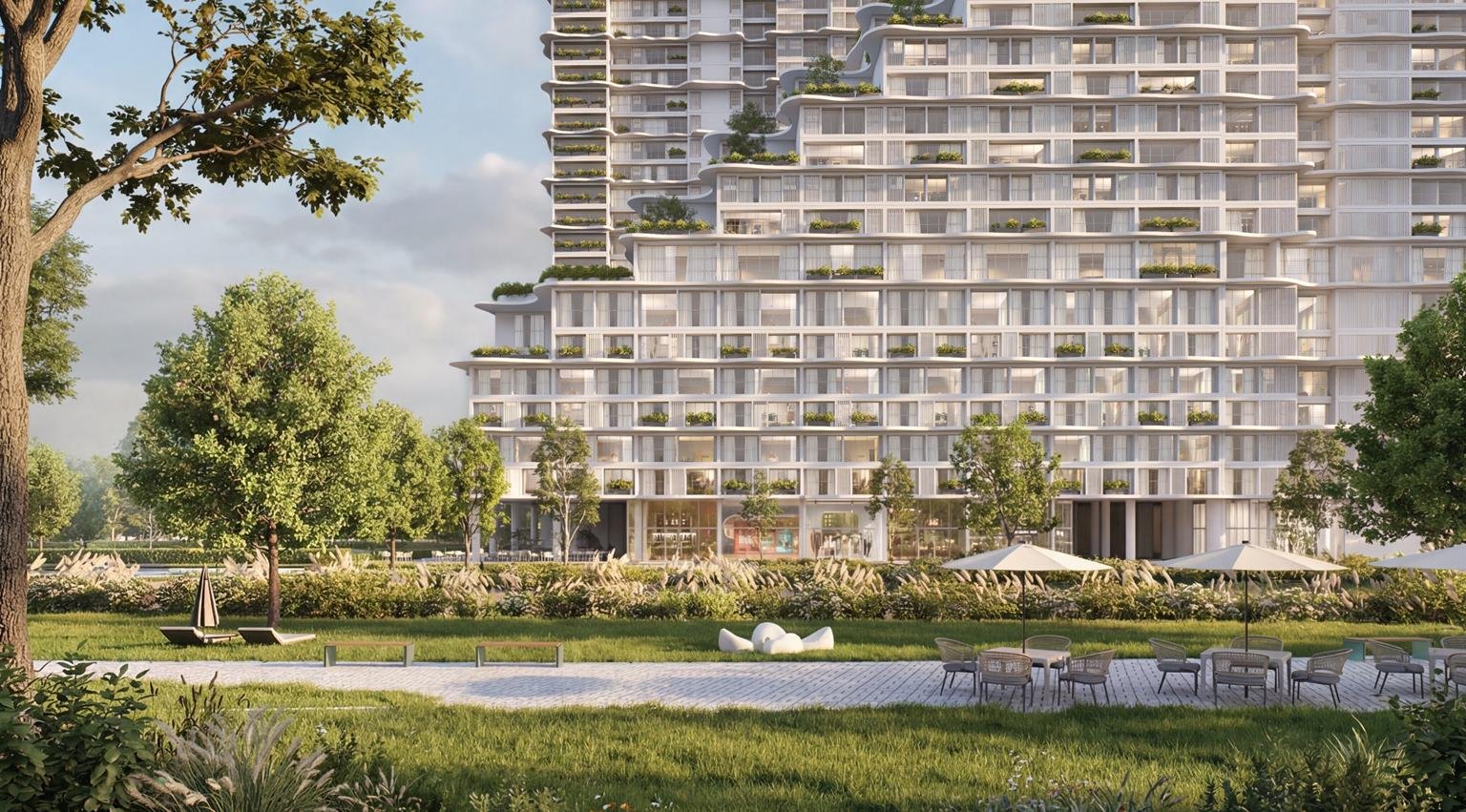 Fachada e área verde junto ao lago · INC 31 · Vivapark Porto Belo