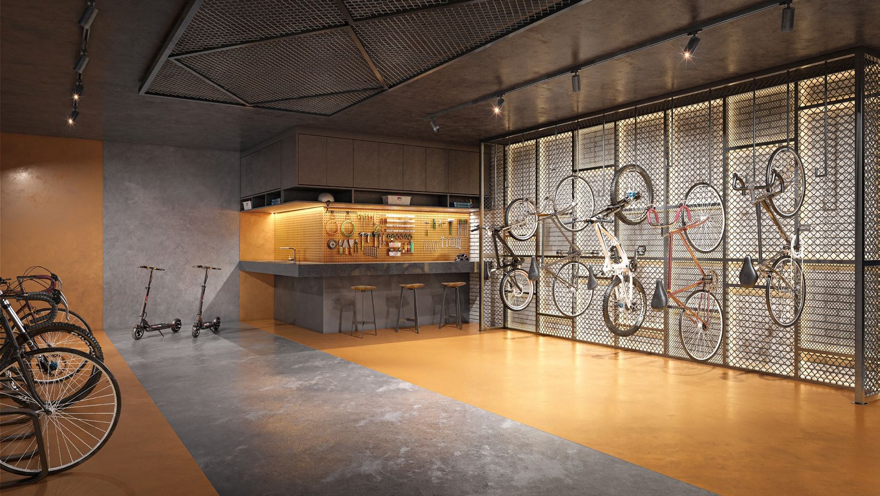 Bicicletário com oficina — subsolo · Voz · Vivapark Porto Belo