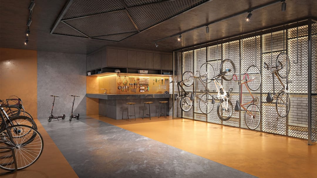 Bicicletário com oficina — subsolo · Voz · Vivapark Porto Belo