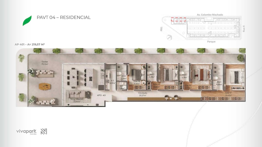 Embasamento · Apto 401 · planta humanizada · Vision · Vivapark Porto Belo