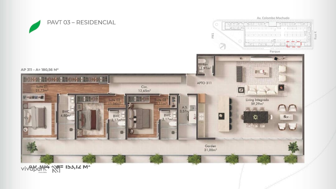 Embasamento · Apto 311 · planta humanizada · Vision · Vivapark Porto Belo