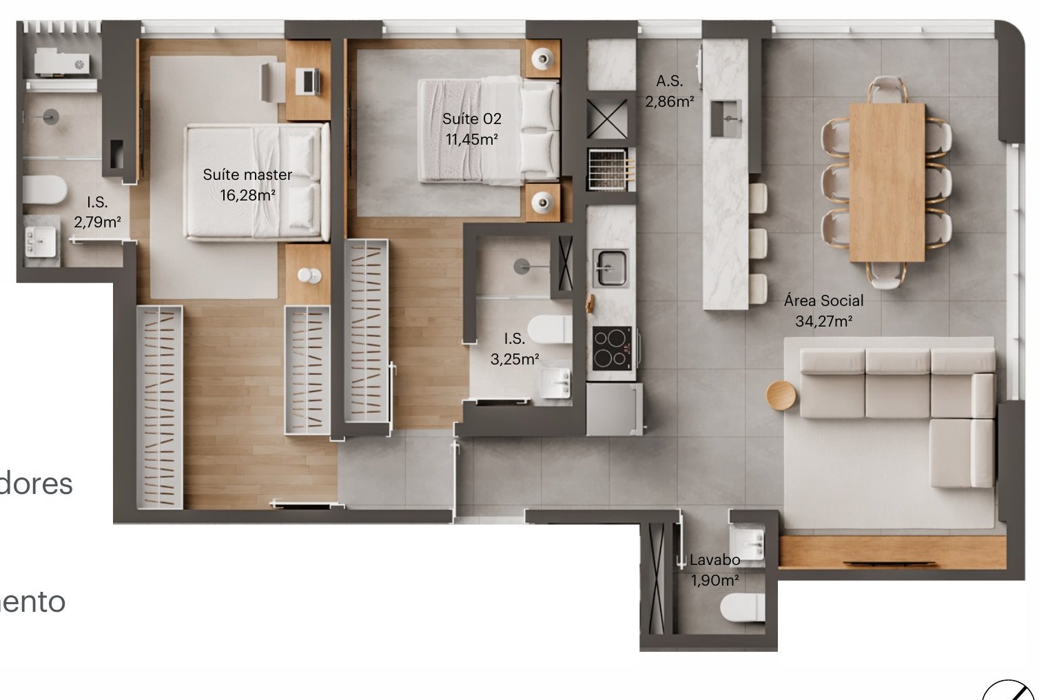 Floor plan 2 suites — ends 02 and 16 (Tower D) · INC 31 · Vivapark Porto Belo