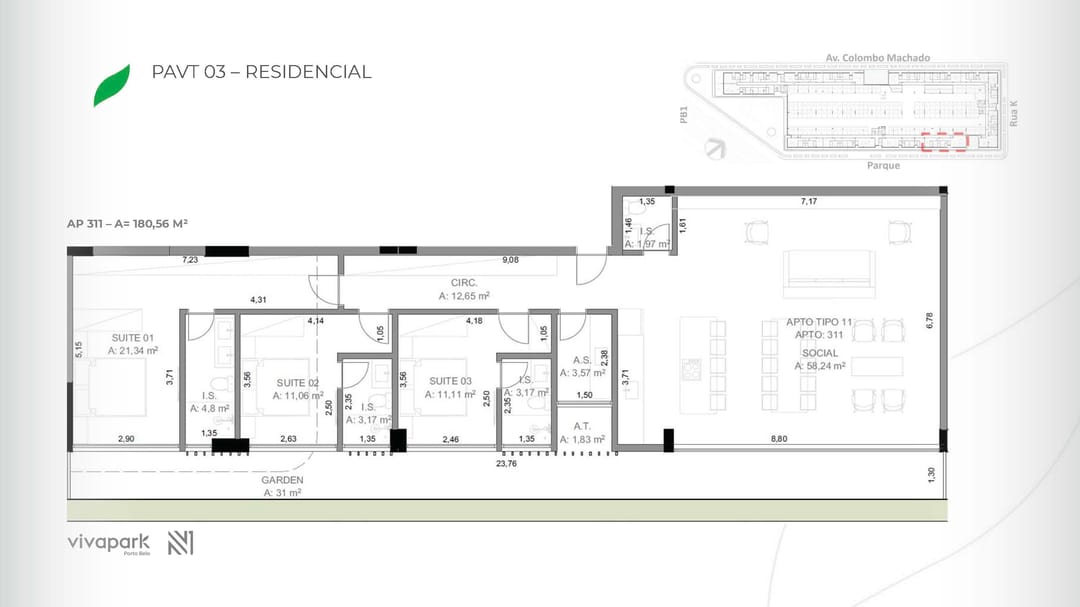 Embasamento · Apto 311 · planta técnica · Vision · Vivapark Porto Belo