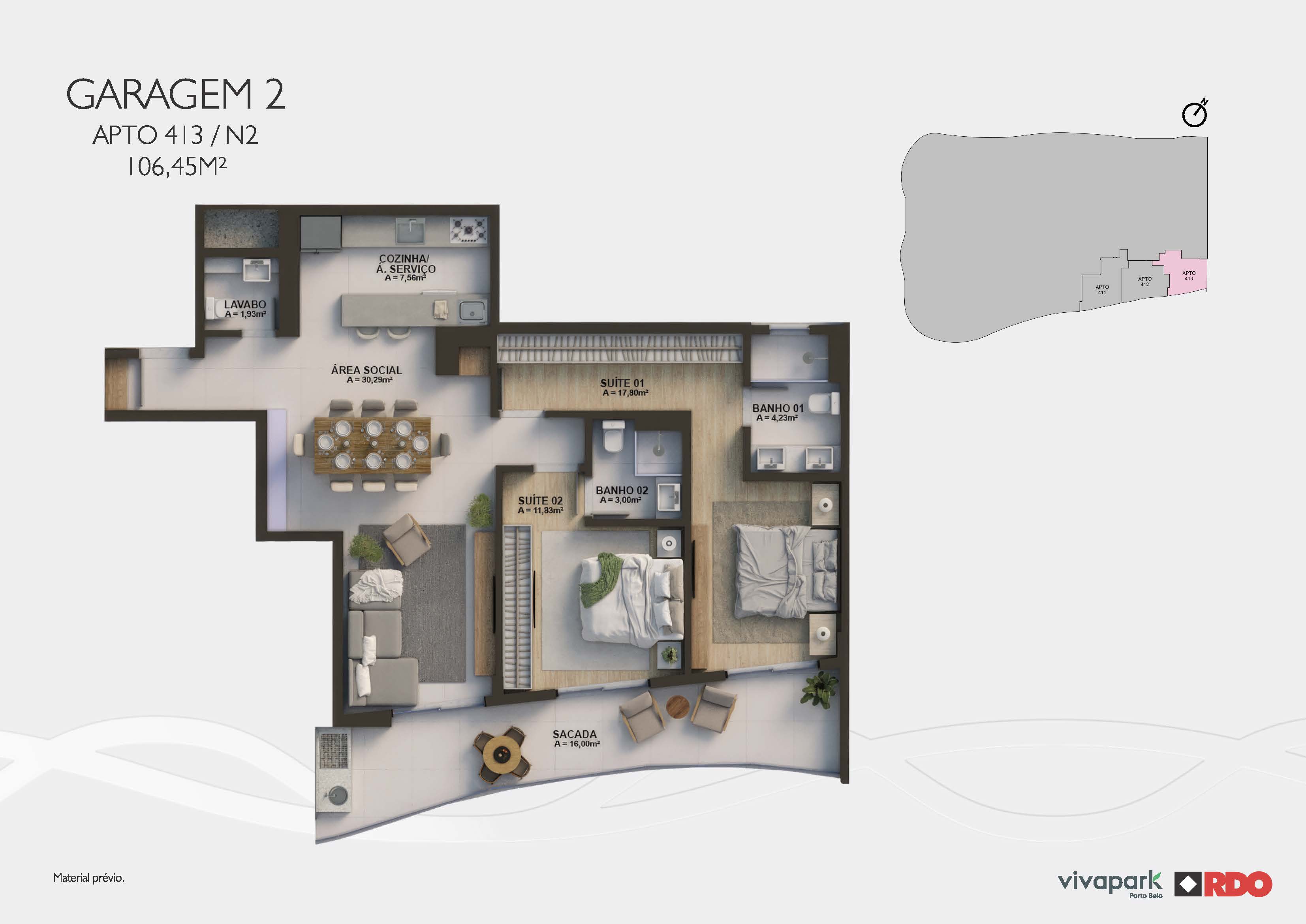 Apto 413 · Garagem 2 · N2 · 106,45 m²