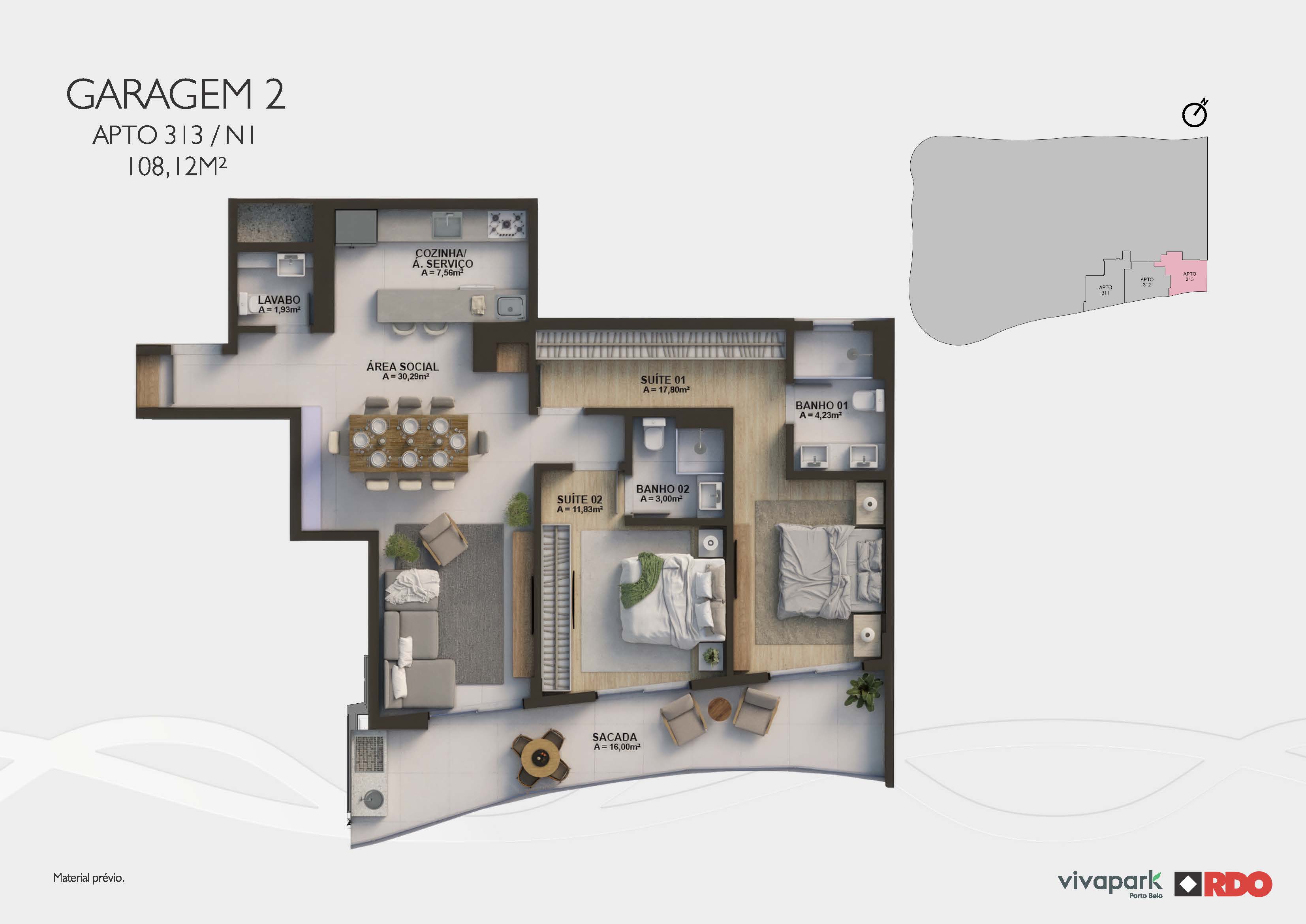 Apt 313 · Garage 2 · N1 · 108.12 m² · Valence · Vivapark Porto Belo
