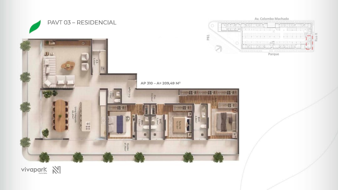 Embasamento · Apto 310 · planta humanizada · Vision · Vivapark Porto Belo