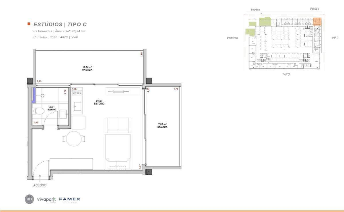 Planta baixa (Estúdio Tipo C) · Vitta 27 · 407 B · Vivapark Porto Belo