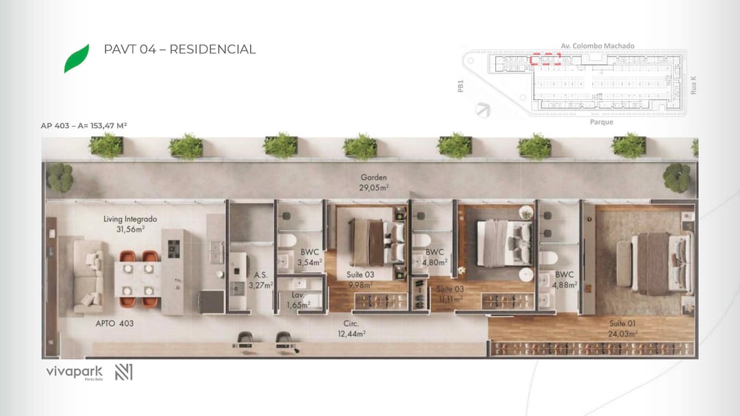 Embasamento · Apto 403 · planta humanizada · Vision · Vivapark Porto Belo