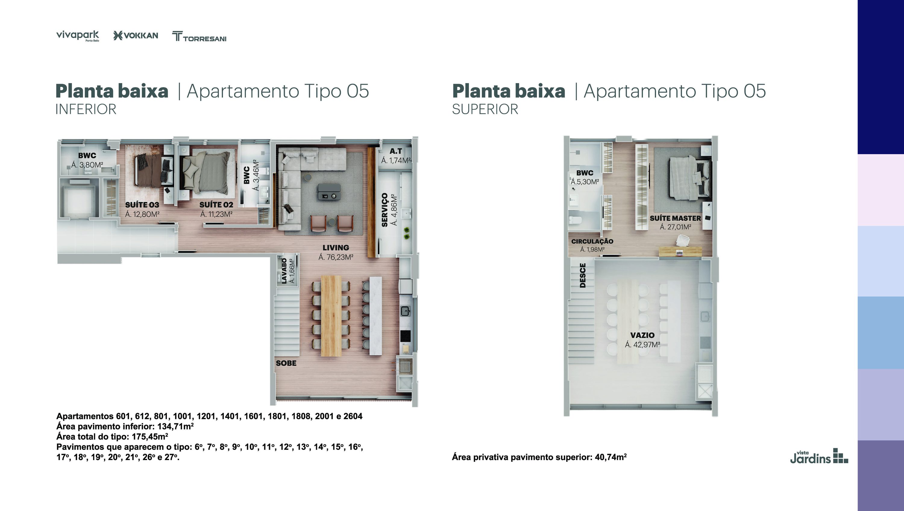 Type 05 · 175.45 m² · 601, 612, 801, 1001, 1201, 1401, 1601, 1801, 1808, 2001, 2604 · Vista Jardins · Vivapark Porto Belo