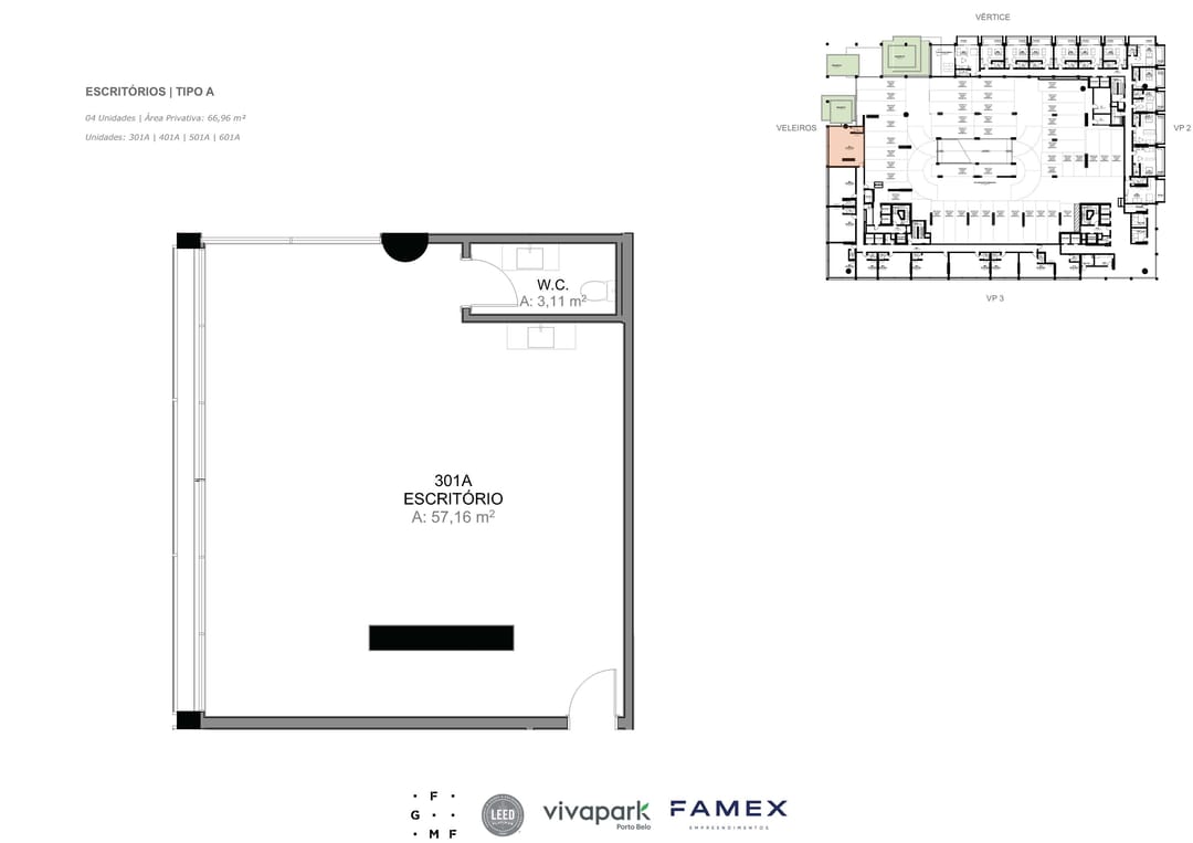 Escritório · Tipo A · 66,96 m² · VITTA 27 · Vivapark Porto Belo