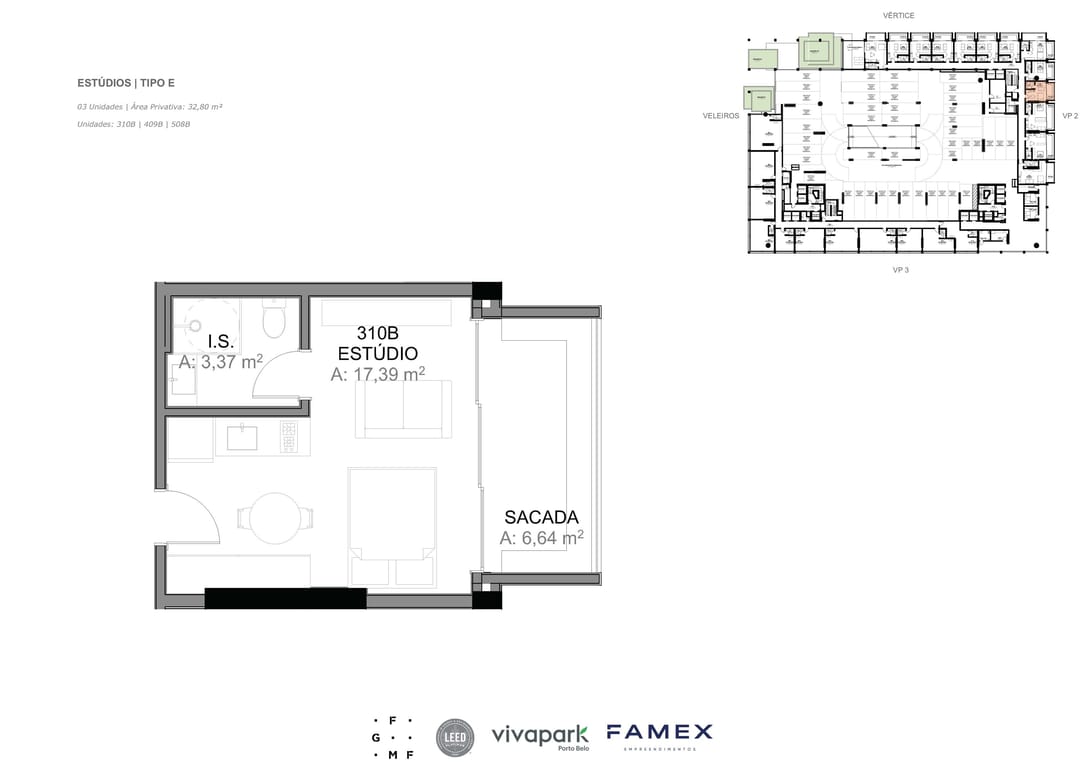 Estúdio · Tipo E · 32,80 m² · VITTA 27 · Vivapark Porto Belo