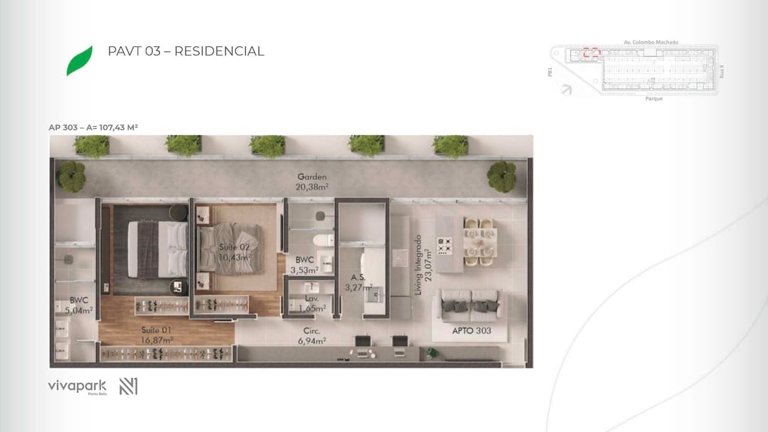 Embasamento · Apto 303 · planta humanizada · Vision · Vivapark Porto Belo