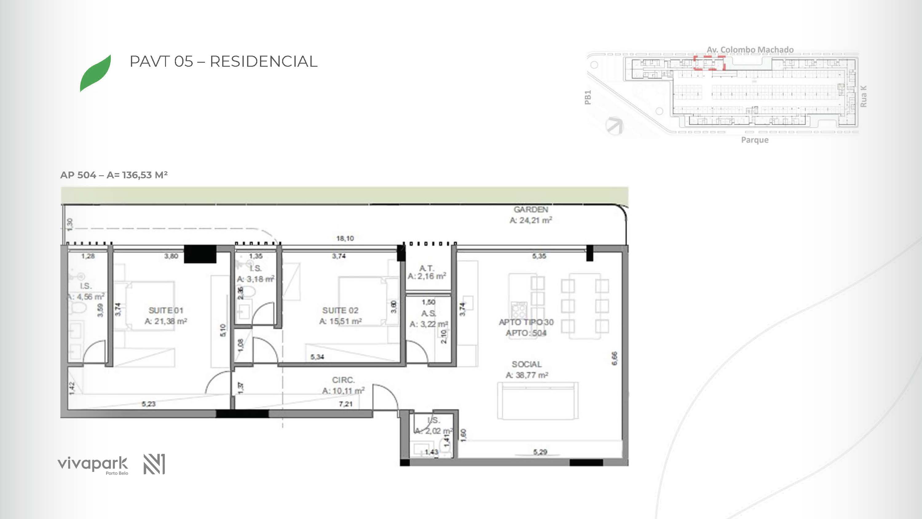 Base · Apt 504 · technical floor plan · Vision · Vivapark Porto Belo