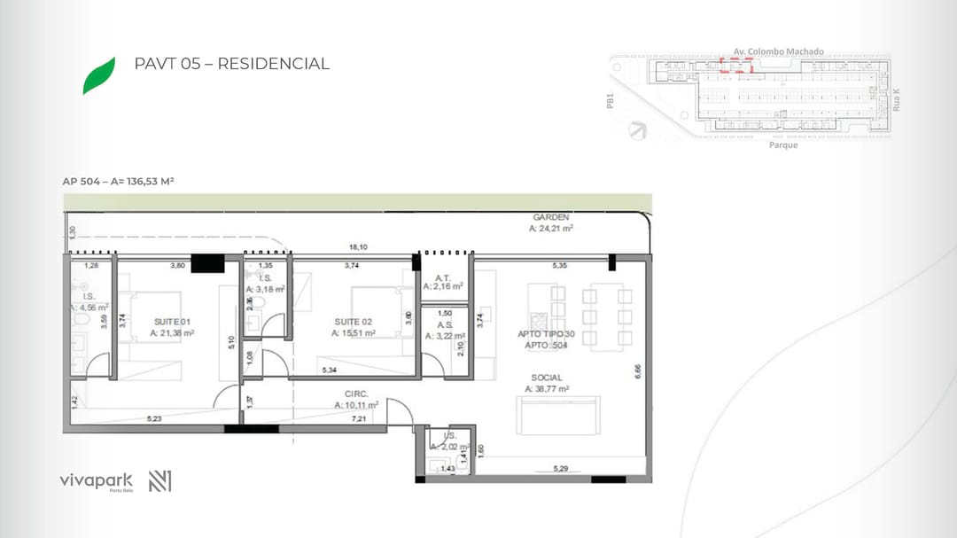Embasamento · Apto 504 · planta técnica · Vision · Vivapark Porto Belo