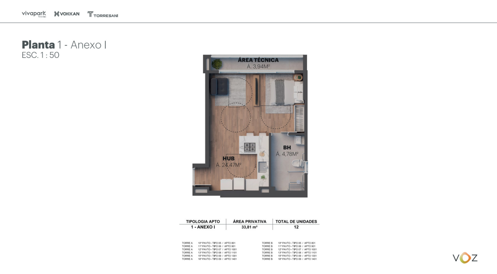 Planta do apartamento · Voz · 57R · Vivapark Porto Belo