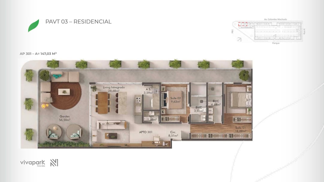 Embasamento · Apto 301 · planta humanizada · Vision · Vivapark Porto Belo