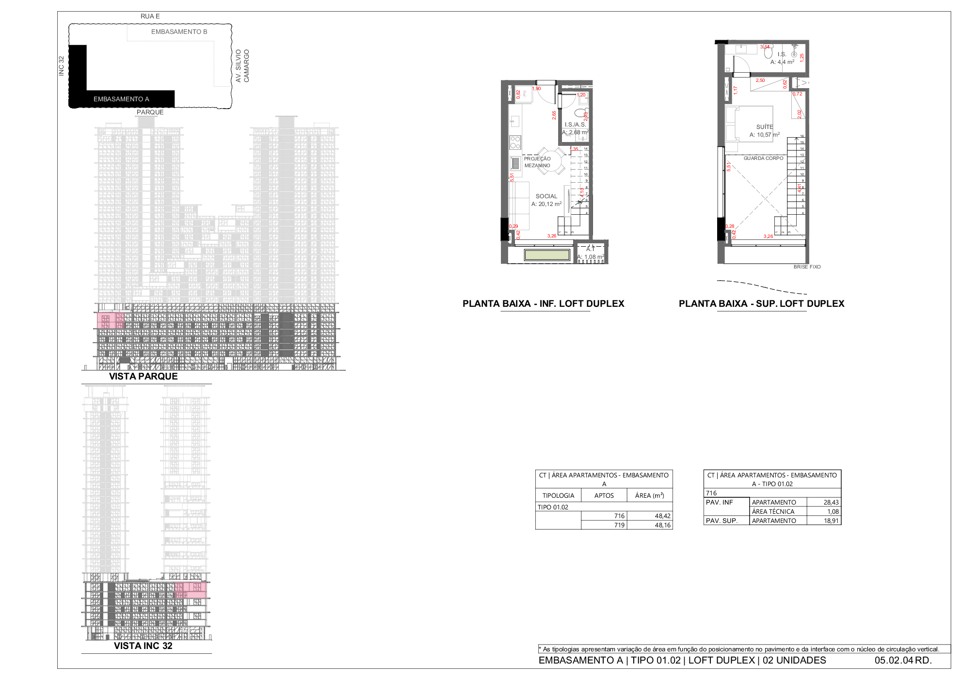 Embasamento A – Tipo 01.02 Loft Duplex – planta inferior/superior (716 e 719)