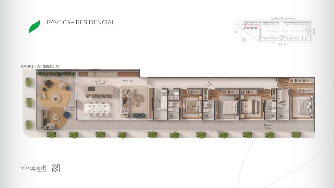 Embasamento · Apto 302 · planta humanizada · Vision · Vivapark Porto Belo