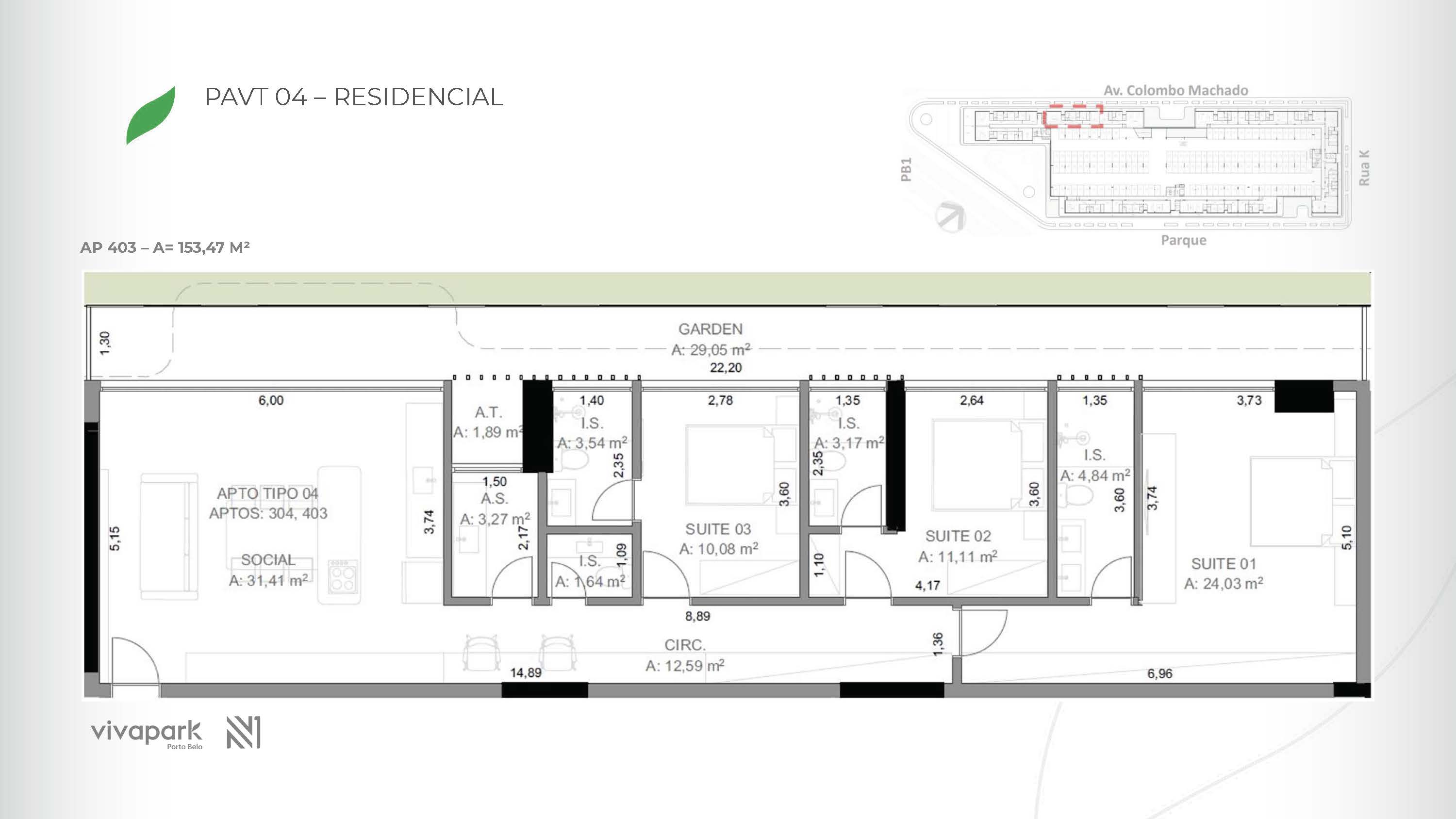 Base · Apt 403 · technical floor plan · Vision · Vivapark Porto Belo