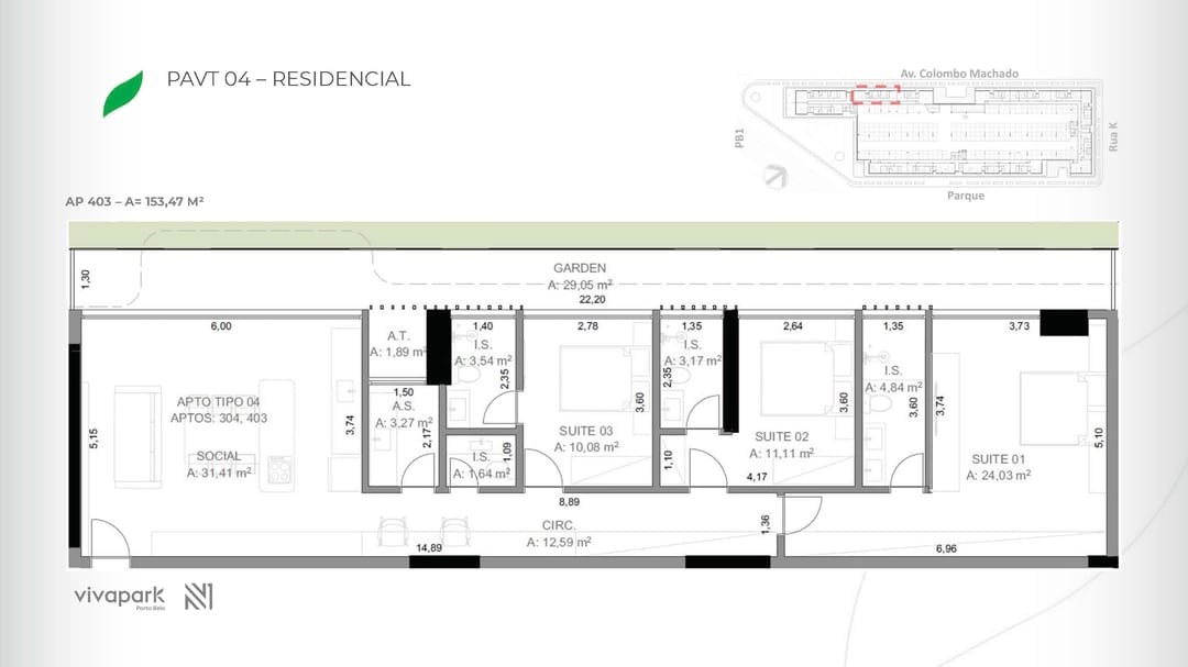 Embasamento · Apto 403 · planta técnica · Vision · Vivapark Porto Belo
