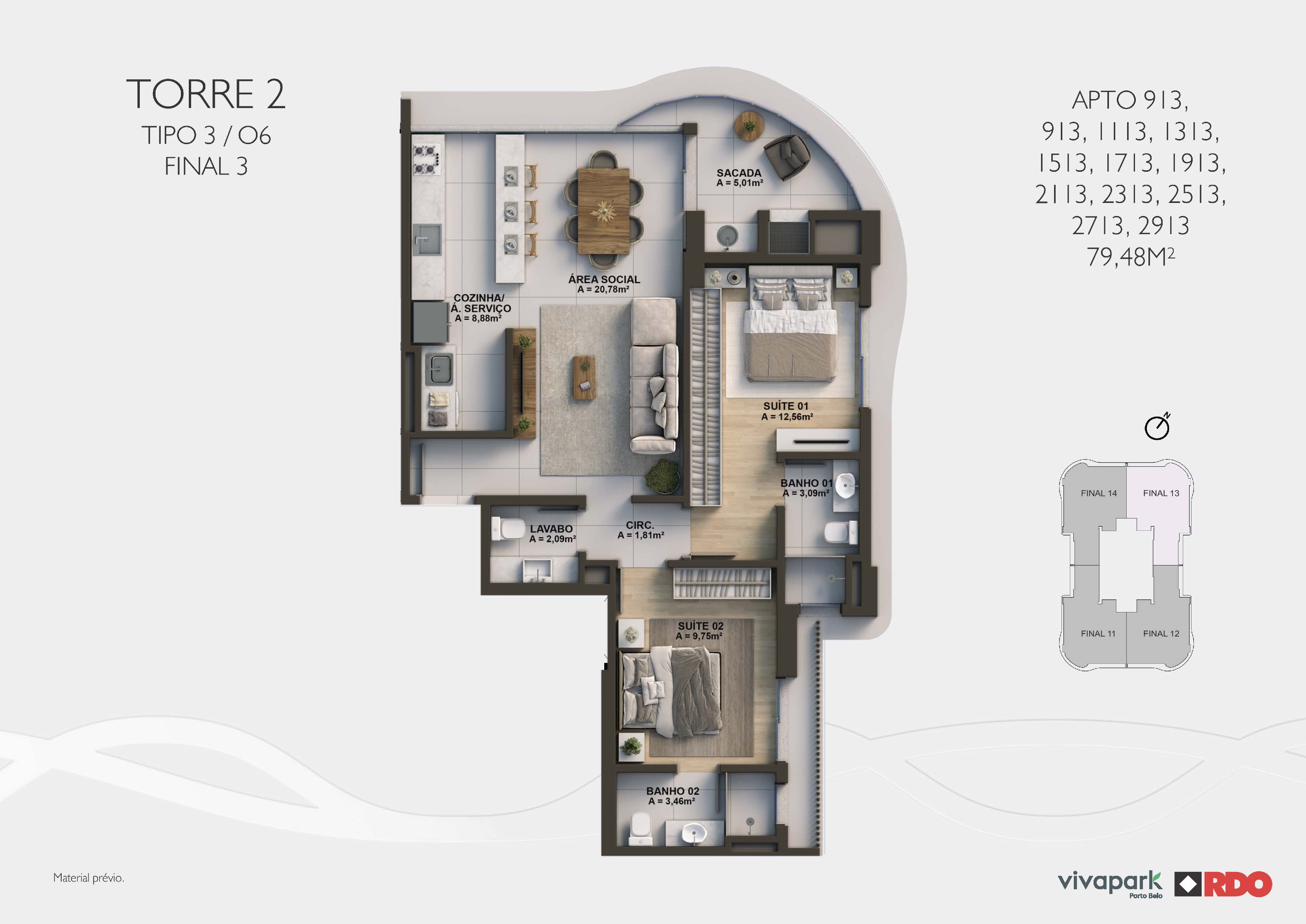 Tower 2 · Type 3 O6 · end 3 (odd floors) · Valence · Vivapark Porto Belo