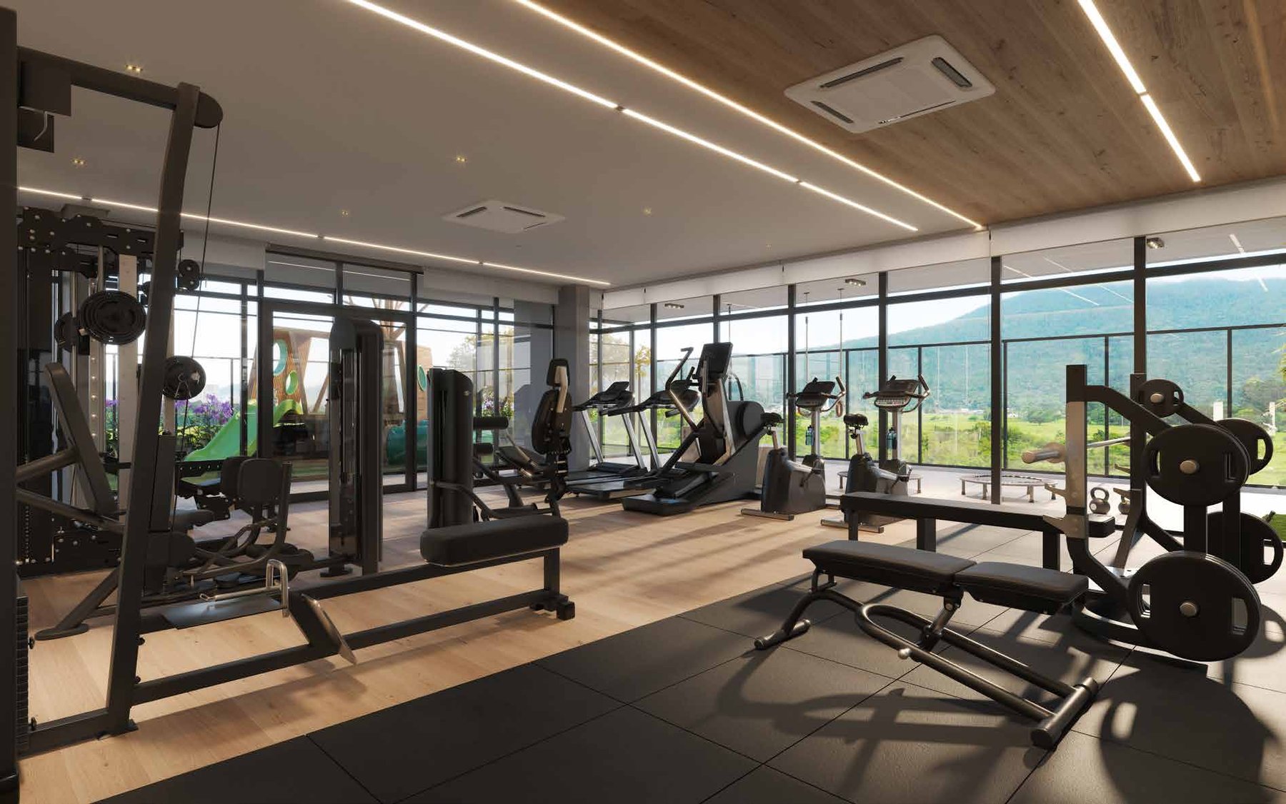 Climate-controlled fitness center with a view of nature · Ventura · Vivapark Porto Belo