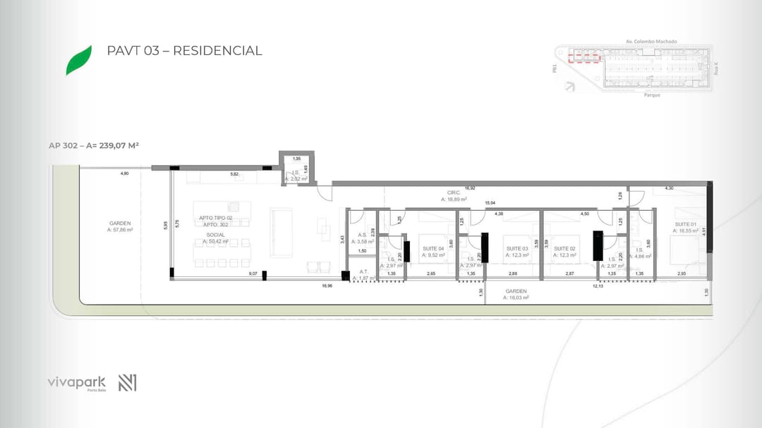 Embasamento · Apto 302 · planta técnica · Vision · Vivapark Porto Belo