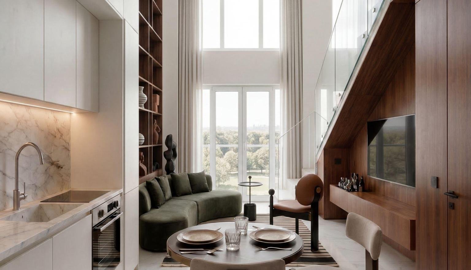 Loft duplex: living e cozinha (Torre 1) · INC 31 · Vivapark Porto Belo