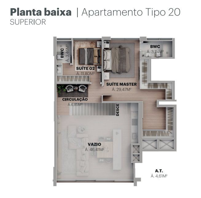 Planta do apartamento · Vista Jardins · 418G · Vivapark Porto Belo