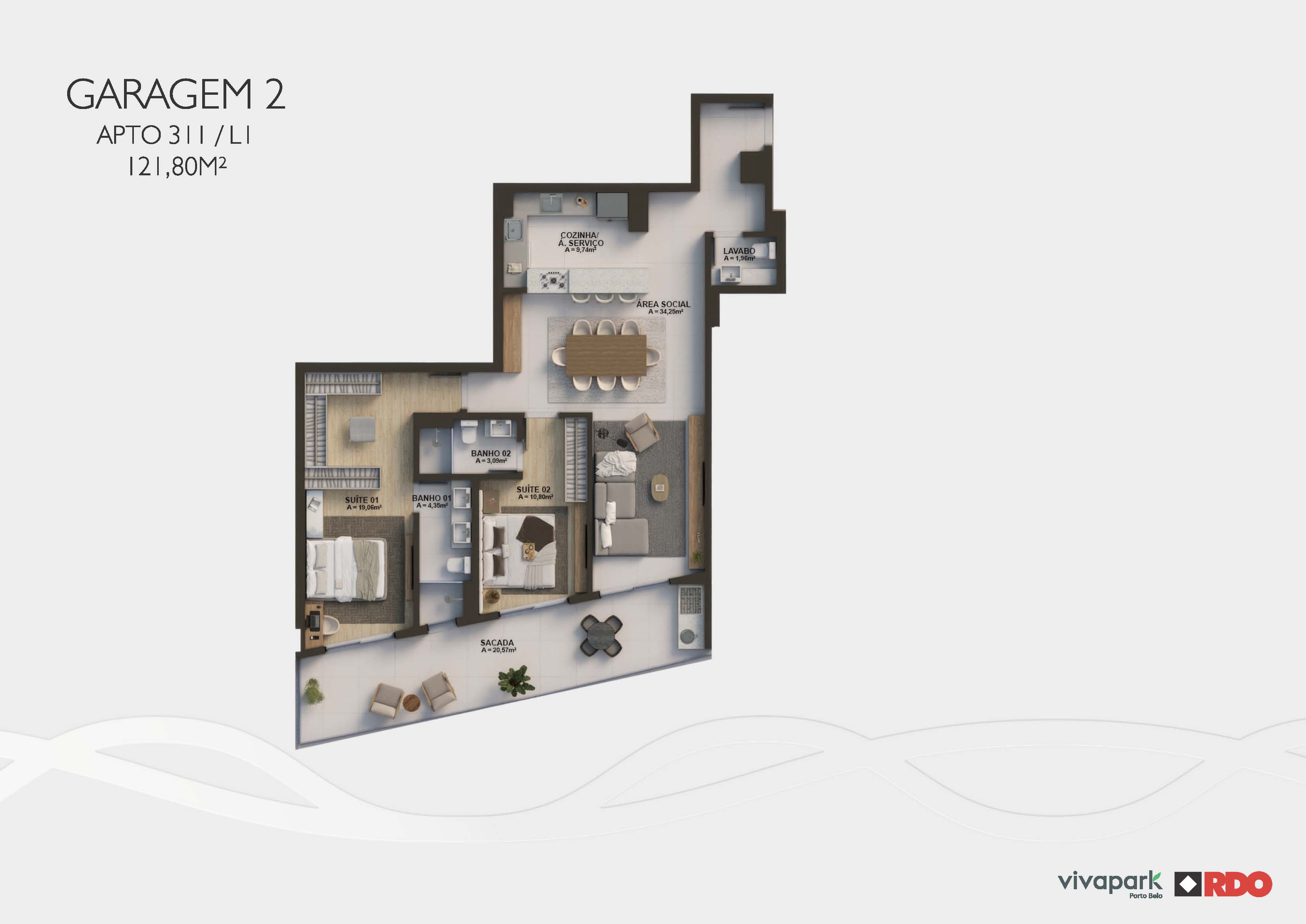 Apt 311 · Garage 2 · L1 · 121.80 m² · Valence · Vivapark Porto Belo