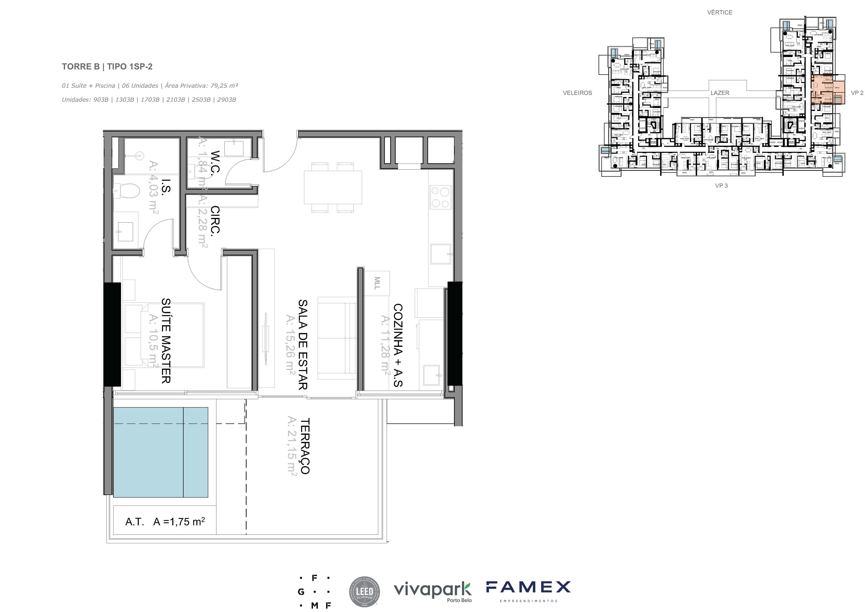 Tower B · Type 1SP-2 · 01 Suite + Pool · 79.25 m² · VITTA 27 · Vivapark Porto Belo