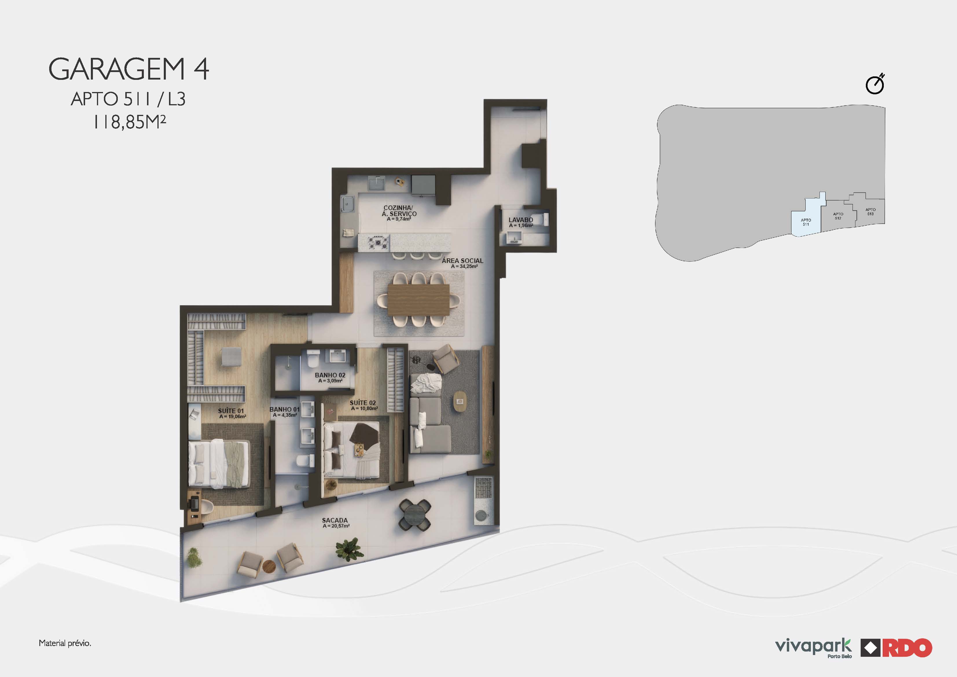 Apto 511 · Garagem 4 · L3 · 118,85 m²