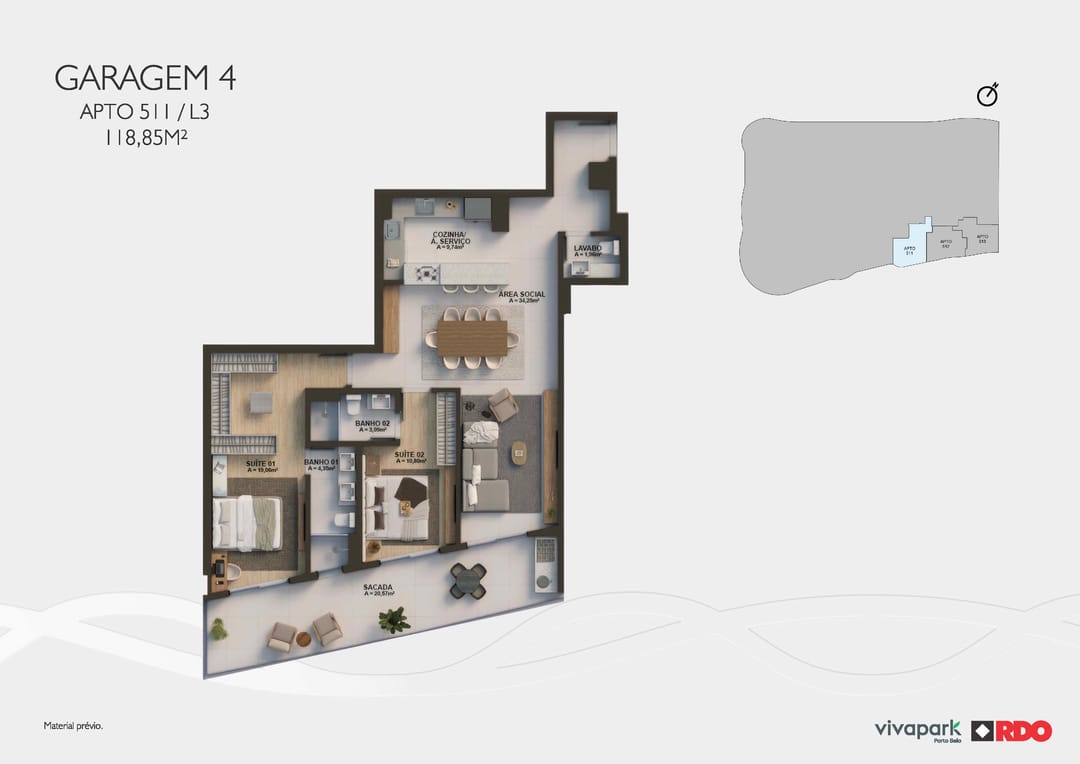 Apt 511 · Garage 4 · L3 · 118.85 m² · Valence · Vivapark Porto Belo