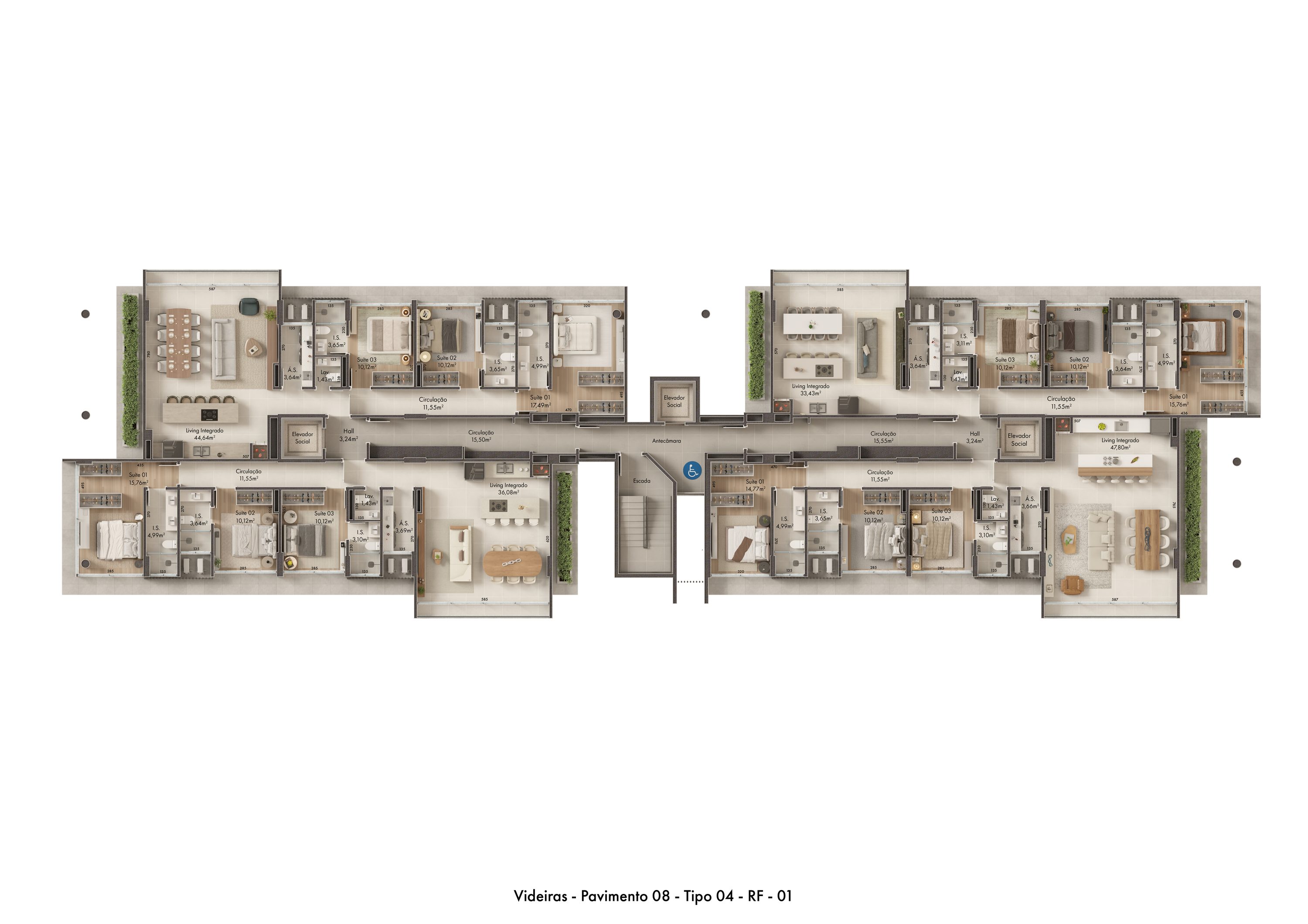 Tipo 04 · planta do andar (8º, 12º, 16º, 20º, 24º, 28º) · Videiras · Vivapark Porto Belo