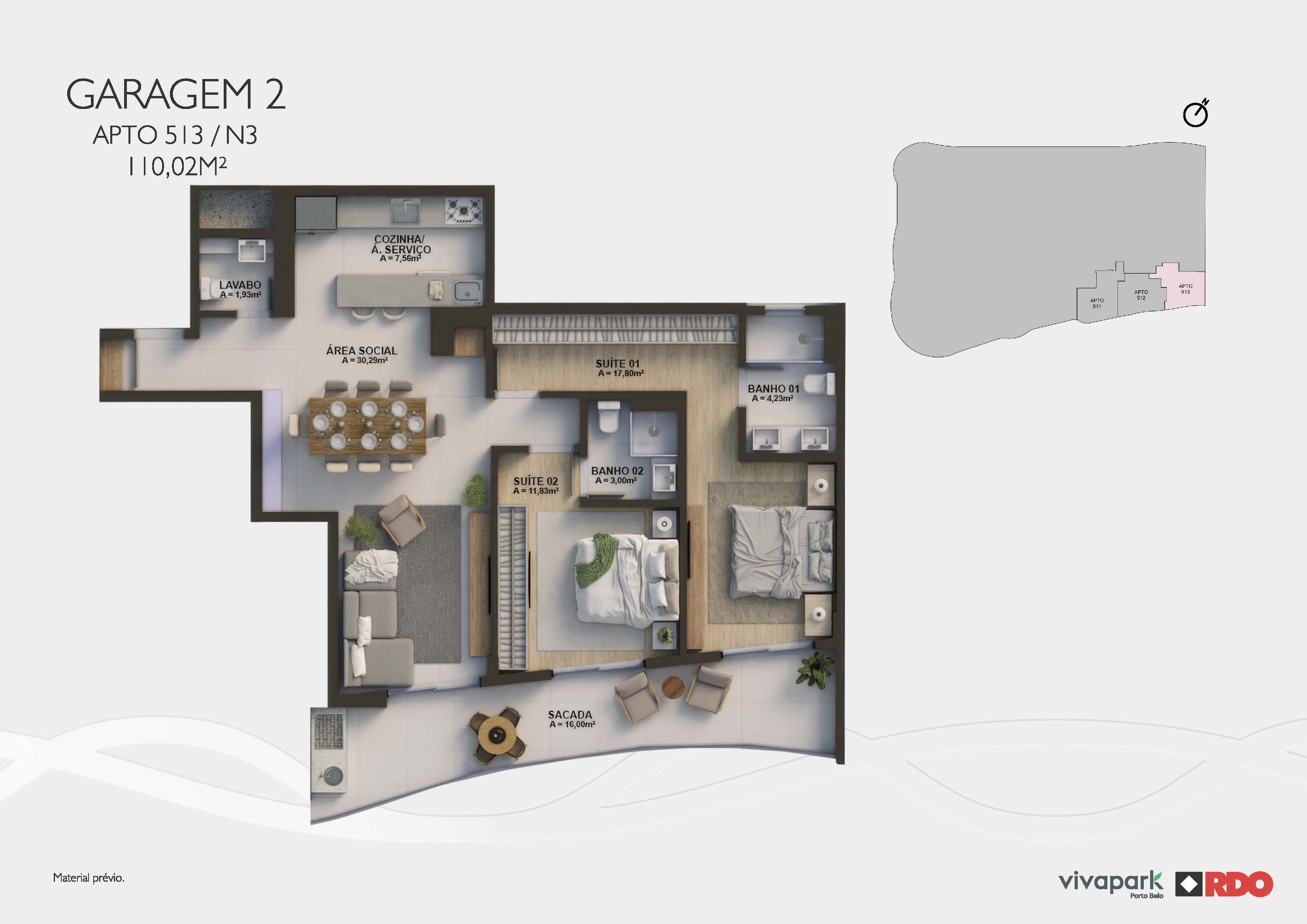 Apt 513 · Garage 2 · N3 · 110.02 m² · Valence · Vivapark Porto Belo