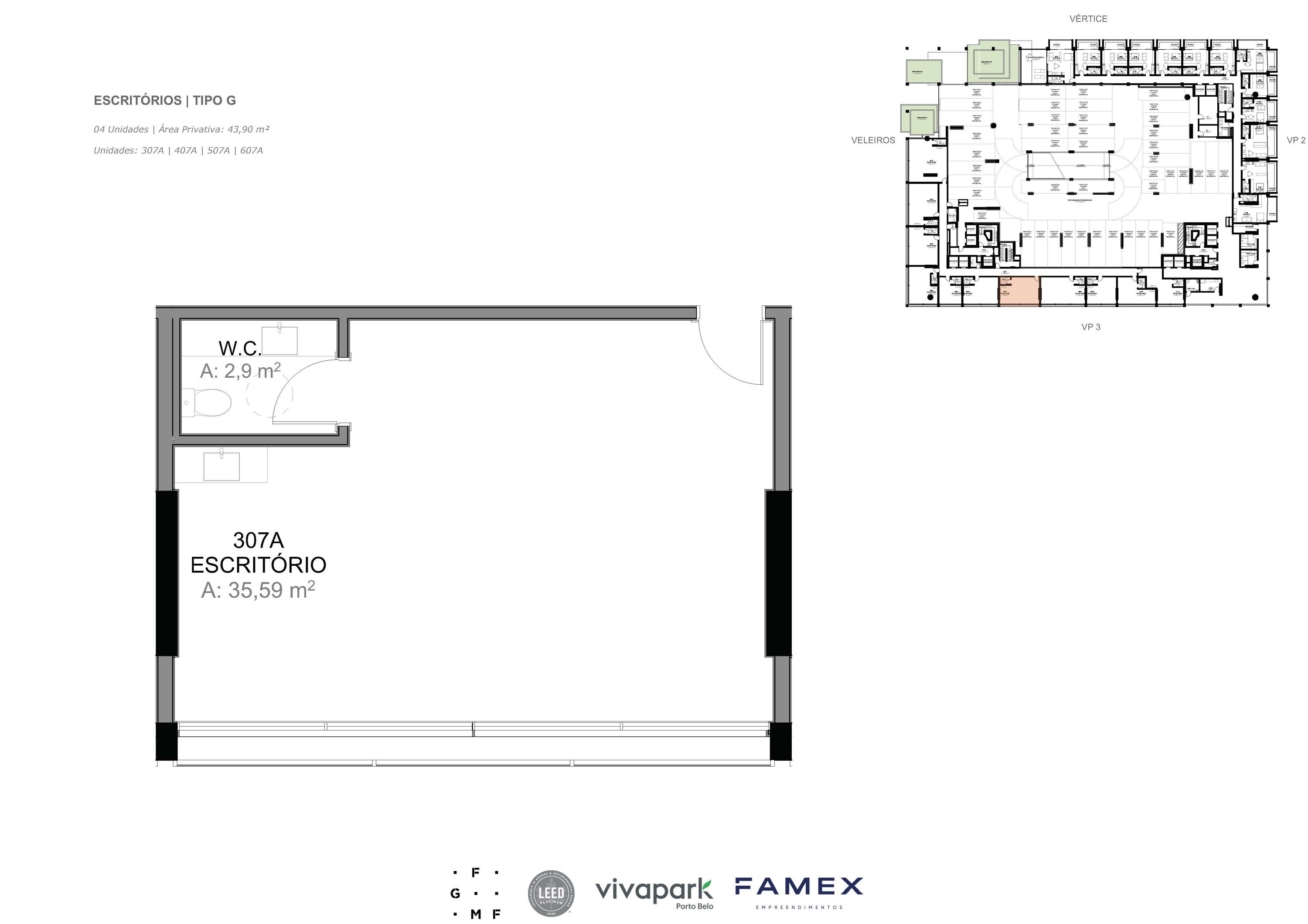 Escritório · Tipo G · 43,90 m² · VITTA 27 · Vivapark Porto Belo