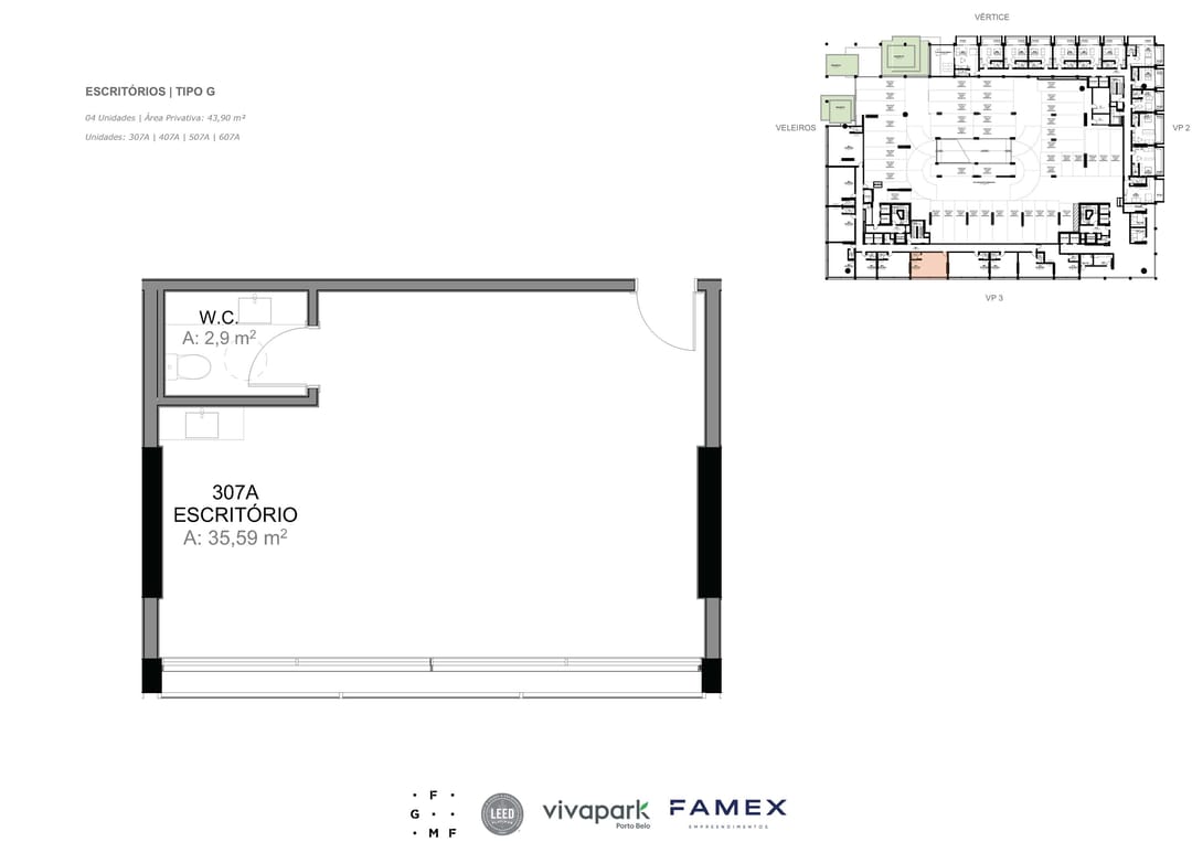 Escritório · Tipo G · 43,90 m² · VITTA 27 · Vivapark Porto Belo