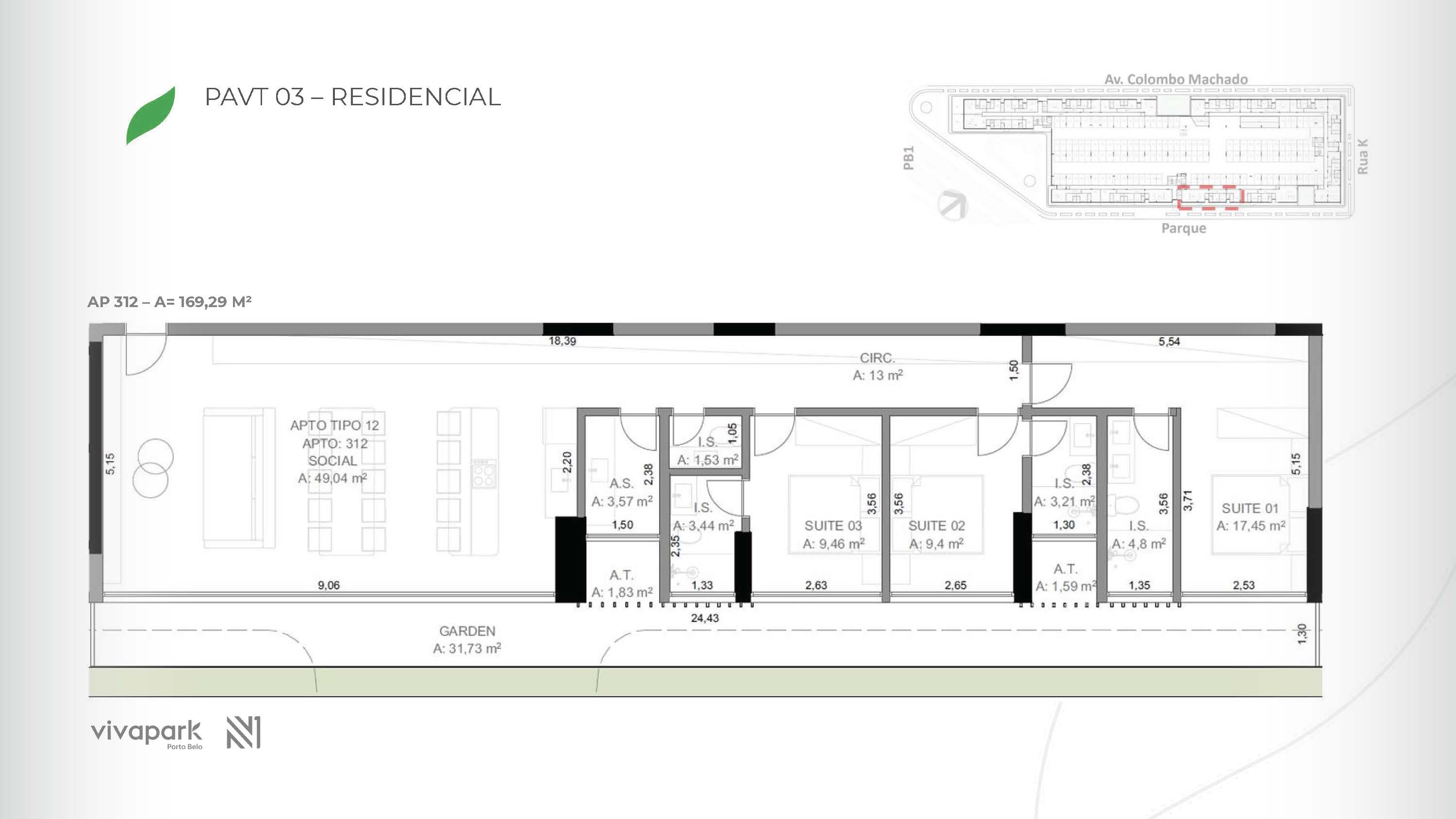 Base · Apt 312 · technical floor plan · Vision · Vivapark Porto Belo