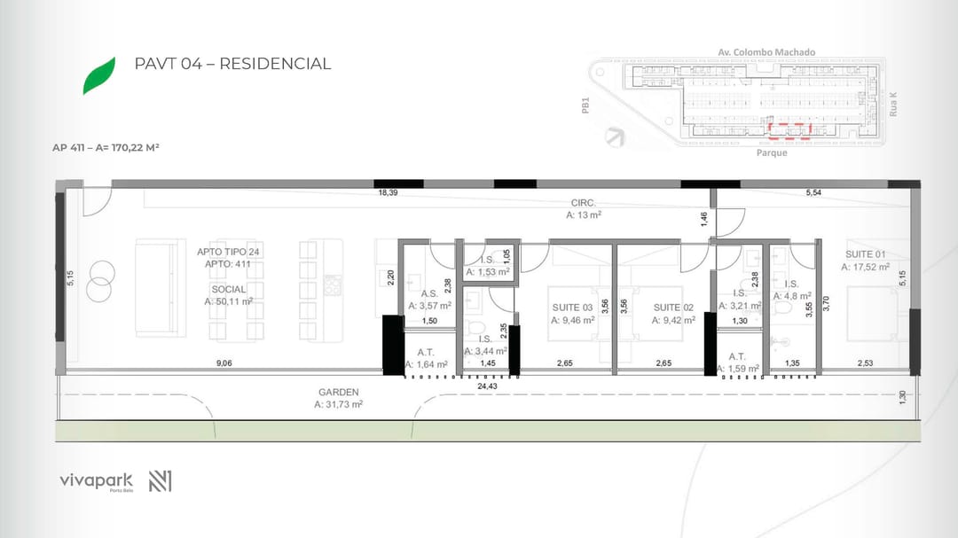 Embasamento · Apto 411 · planta técnica · Vision · Vivapark Porto Belo