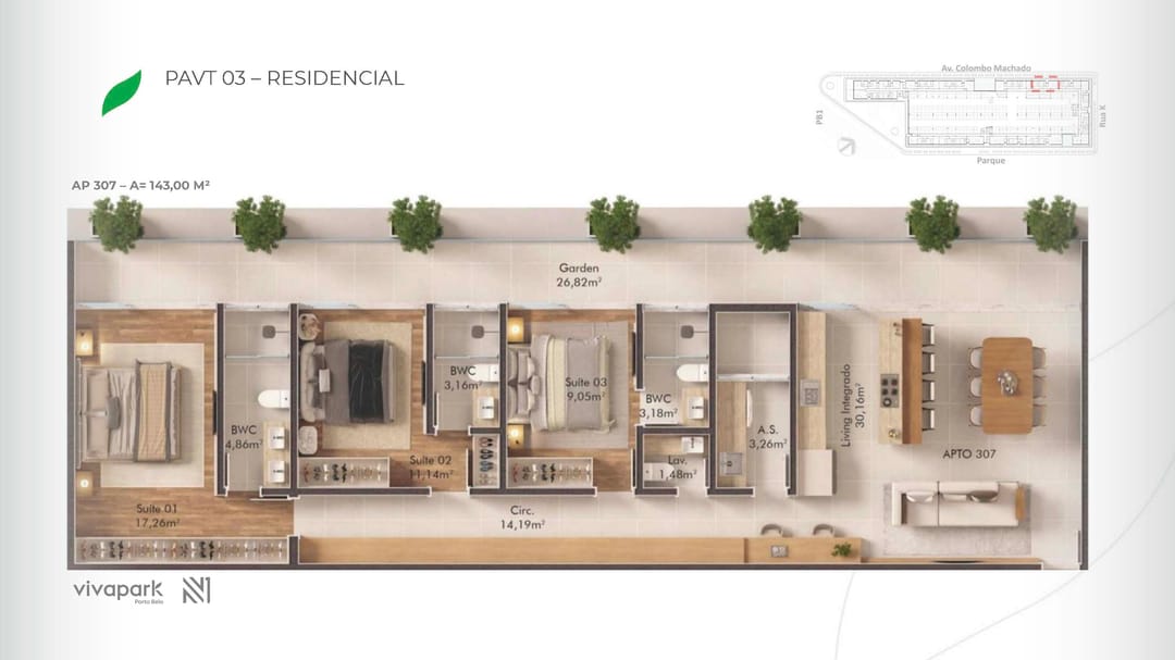 Embasamento · Apto 307 · planta humanizada · Vision · Vivapark Porto Belo