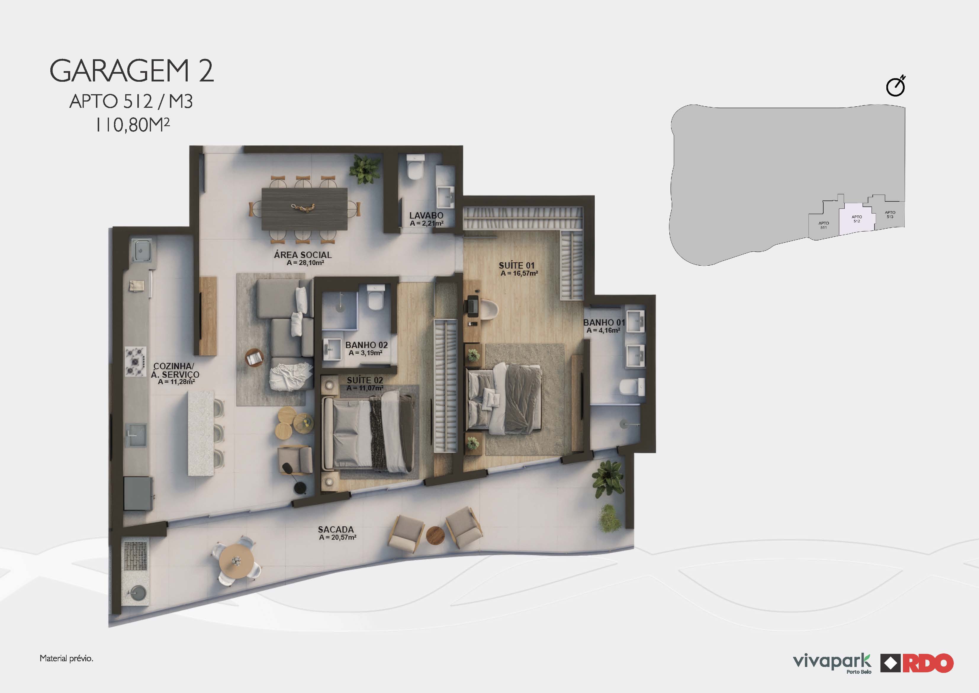 Apto 512 · Garagem 2 · M3 · 110,80 m²