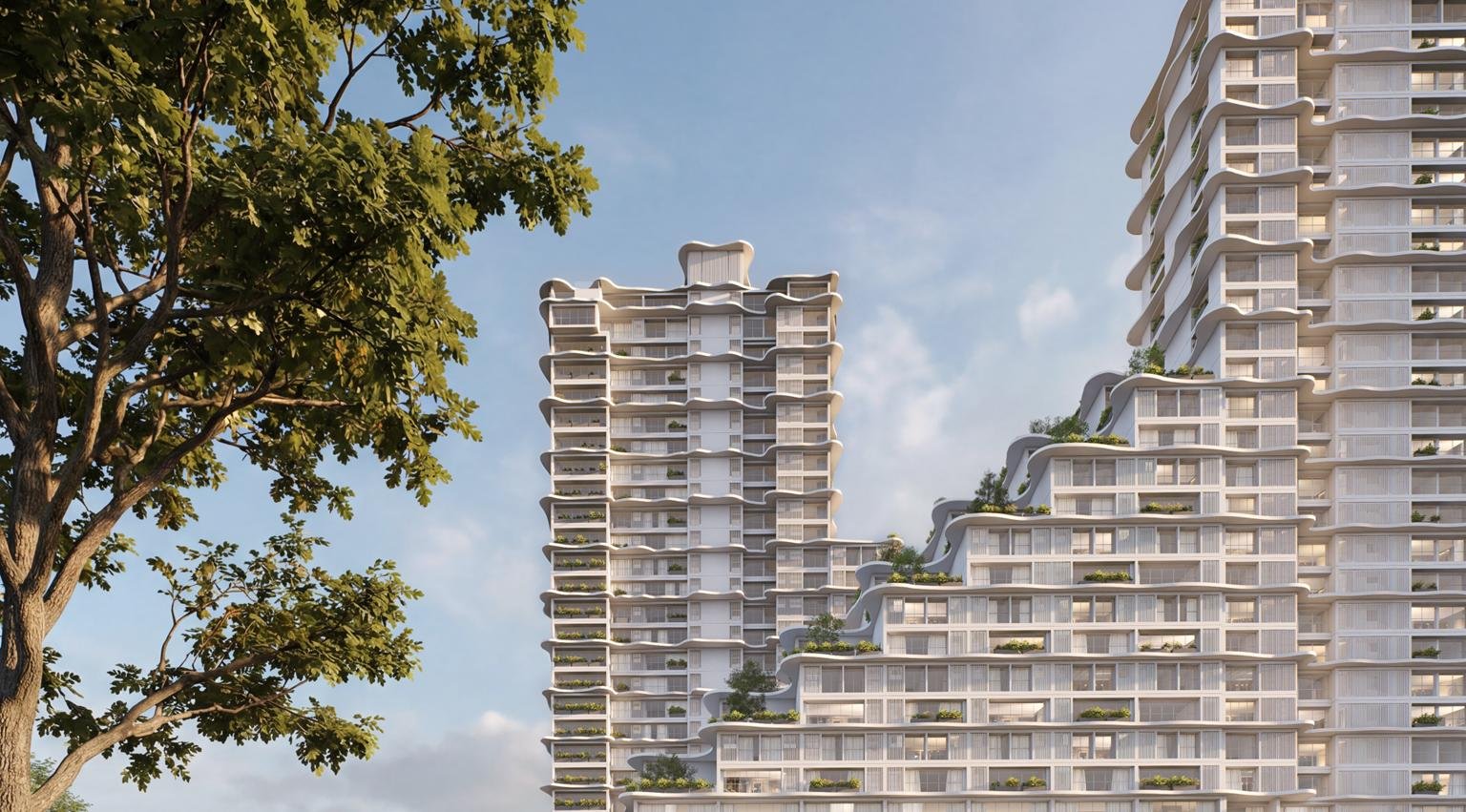 Fachada escalonada com jardins nas varandas · INC 31 · Vivapark Porto Belo