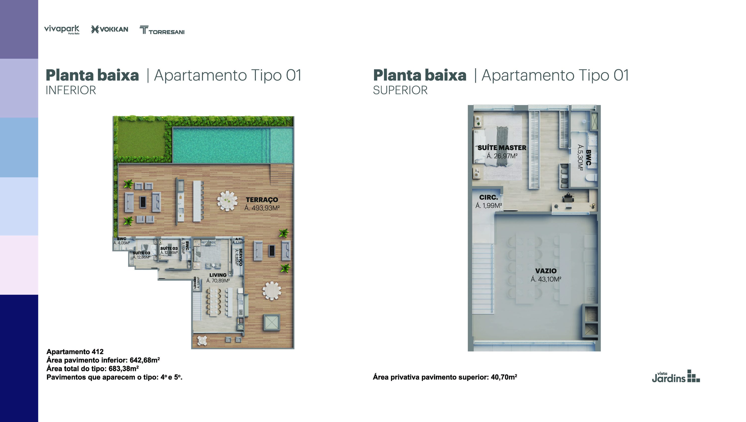 Type 01 · Apt 412 · duplex 683 m² (4th and 5th) · Vista Jardins · Vivapark Porto Belo