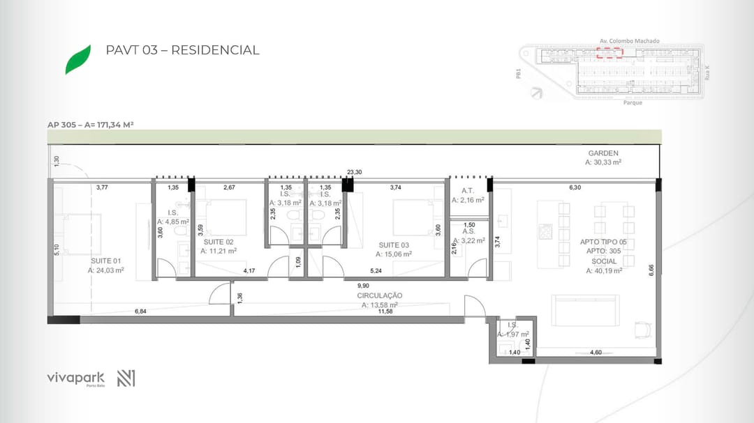 Embasamento · Apto 305 · planta técnica · Vision · Vivapark Porto Belo