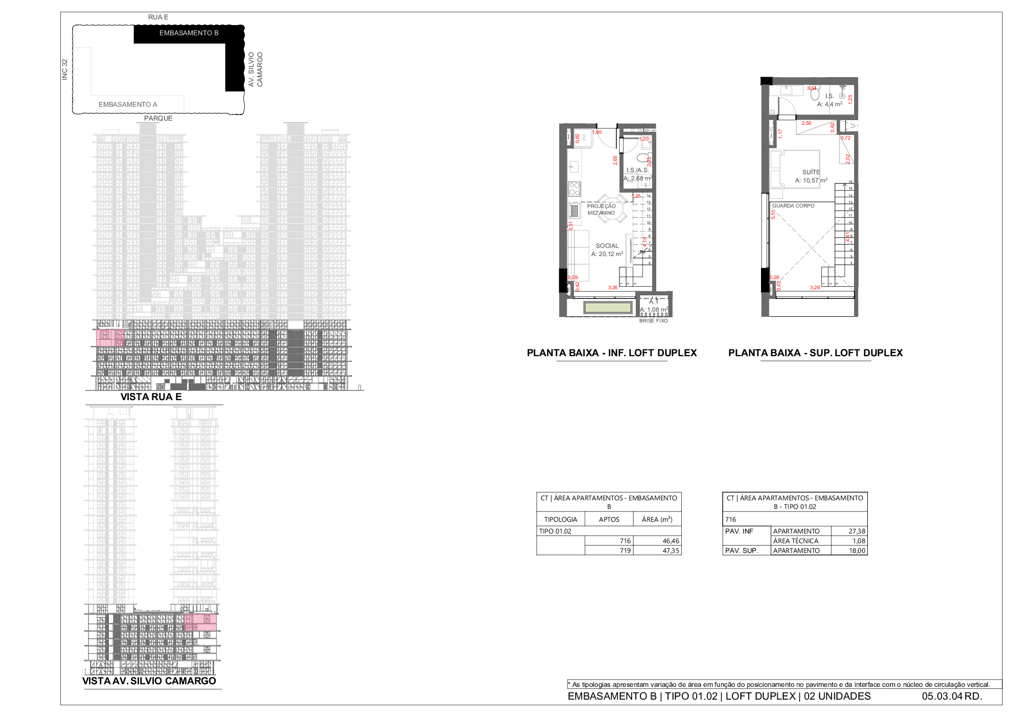 Embasamento B – Tipo 01.02 Loft Duplex – planta inferior/superior (716 e 719)