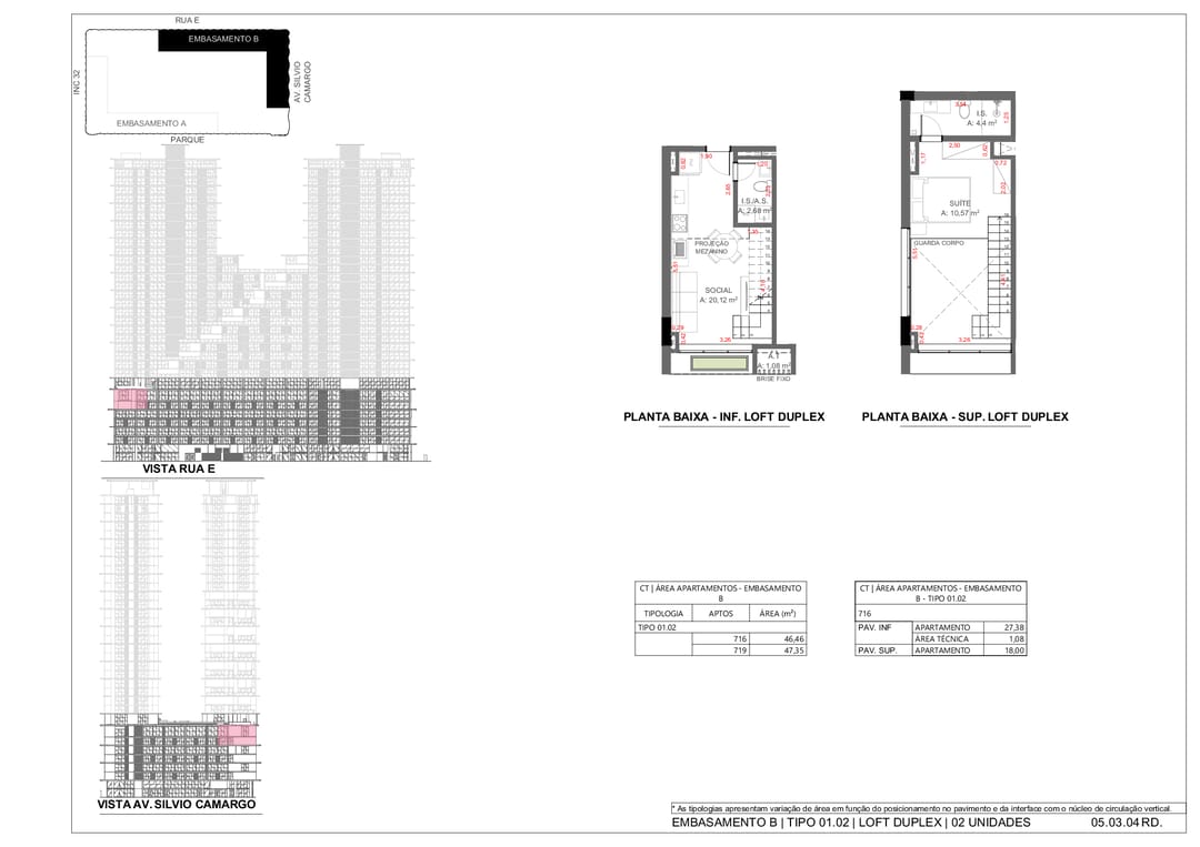 Embasamento B – Tipo 01.02 Loft Duplex – planta inferior/superior (716 e 719) · INC 31 · Vivapark Porto Belo